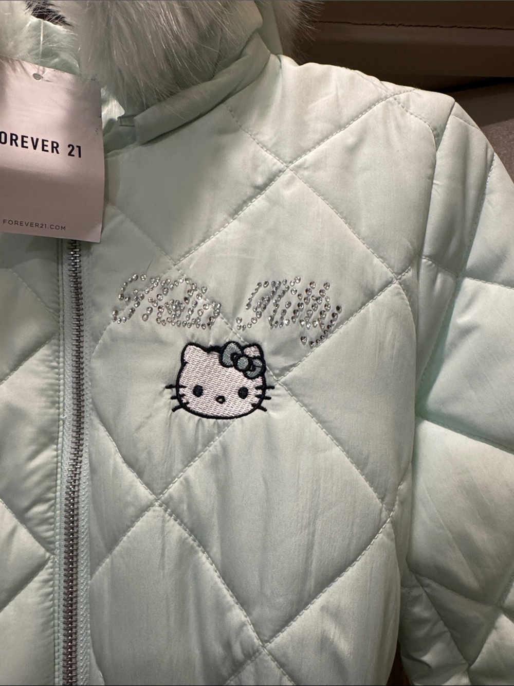 Hello Kitty Mint Quilted One-Piece Footie with Faux Fur Hood SZ Small - Picture 2 of 6